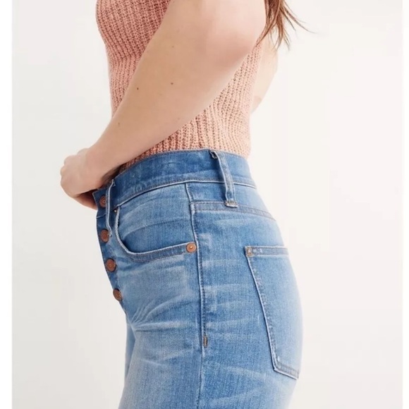 Madewell Cali Demi Boot Cut High Waisted Button Fly Distressed Jeans. - Picture 3 of 9